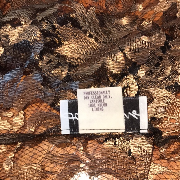 Joan Walters size small black camisole and lace over shirt in gold. Dry clean. - Picture 12 of 13
